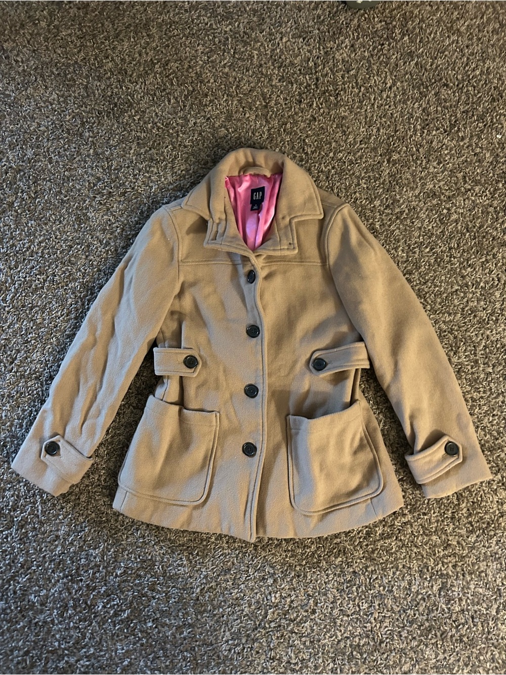 GAP Tan Peacoat with Pink Lining